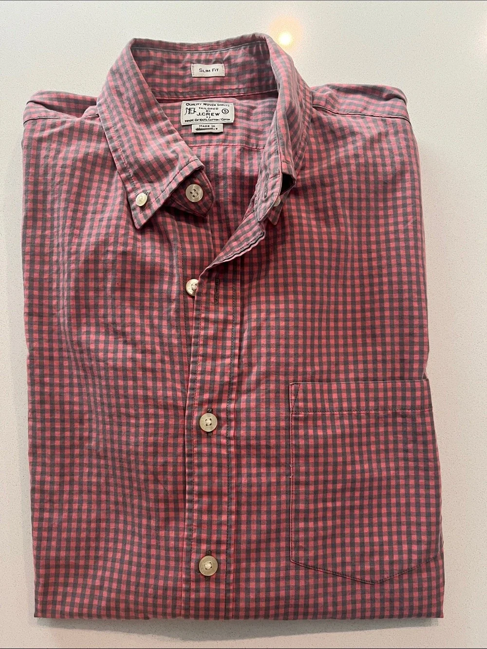 J. Crew Pink and Gray Gingham Button-Down Shirt, Slim Fit